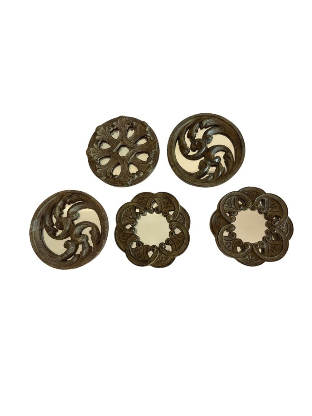 Set of 5 VTG Ornate Round Wall Mirrors Bronze Heavy Resin Frames Celtic Knot 6